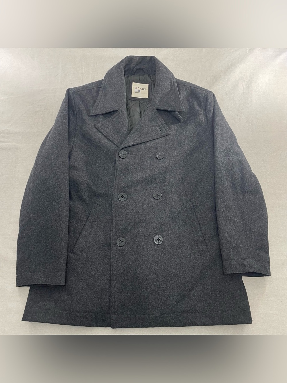 Old Navy Coat Mens XL Gray Wool Pea Coat Double Breasted Anchor Buttons Winter